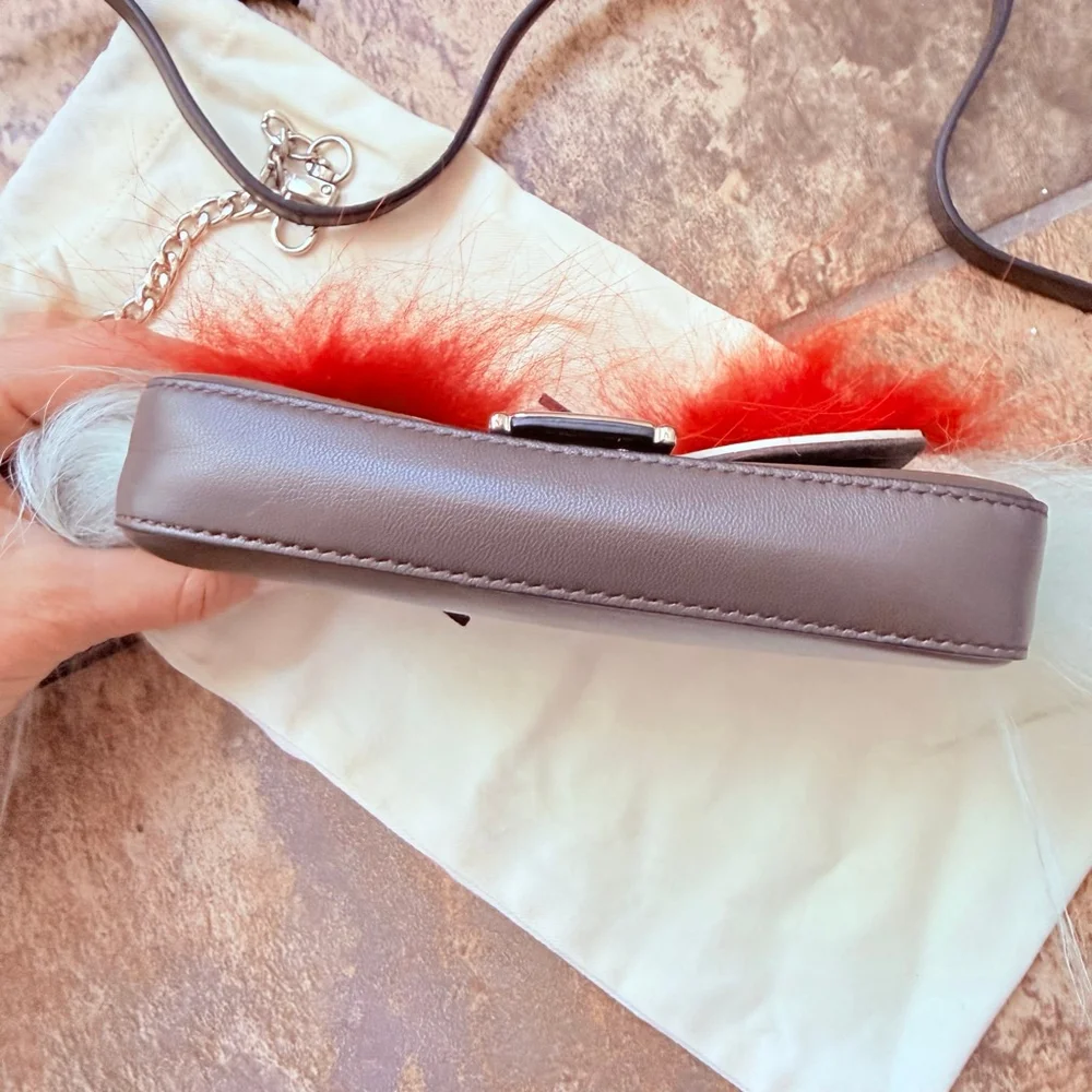 $1750 Fendi 'Micro Monster' Genuine Fox & Lamb Fur Baguette Leather Mini Bag - Picture 9 of 15